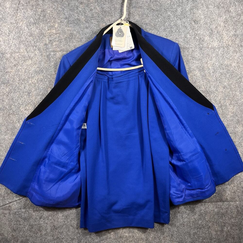 NWT Vintage Saville Suit Womens Skirt Set Blue Wool Blend 12 Double Breasted - Picture 5 of 9